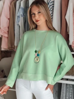 Bluzki Damskie>Dstreet Bluzka damska masełko oversize z wisiorkiem NUBISS miętowa RY2801