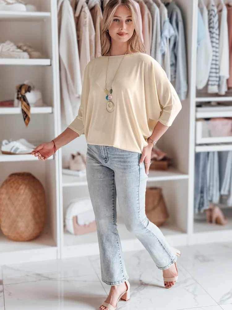 Bluzki Damskie>Dstreet Bluzka damska masełko oversize z wisiorkiem LUZVIA beżowa RY2773