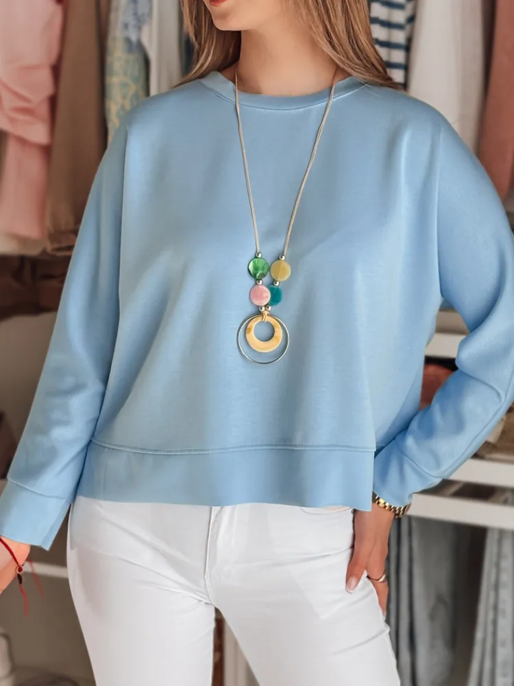 Bluzki Damskie>Dstreet Bluzka damska masełko oversize z wisiorkiem NUBISS błękitna RY2803