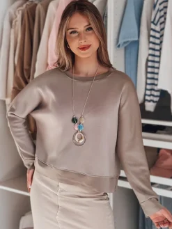 Bluzki Damskie>Dstreet Bluzka damska masełko oversize z wisiorkiem NUBISS popielata RY2800