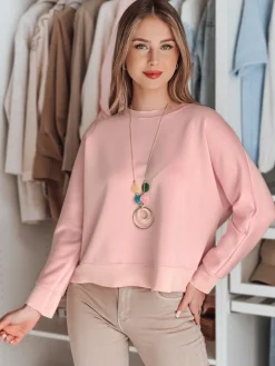 Bluzki Damskie>Dstreet Bluzka damska masełko oversize z wisiorkiem NUBISS różowa RY2799