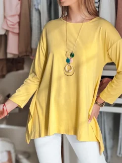 Bluzki Damskie>Dstreet Bluzka damska masełko oversize z wisiorkiem COMFILA żółta RY2791