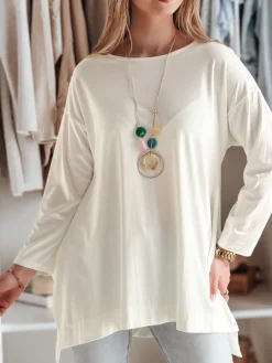 Bluzki Damskie>Dstreet Bluzka damska masełko oversize z wisiorkiem COMFILA ecru RY2787