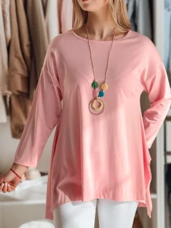 Bluzki Damskie>Dstreet Bluzka damska masełko oversize z wisiorkiem COMFILA różowa RY2790