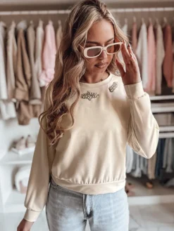 Bluzki Damskie>Dstreet Bluzka damska masełko z długi rękawem CRYSTALIA jasnobeżowa RY2767