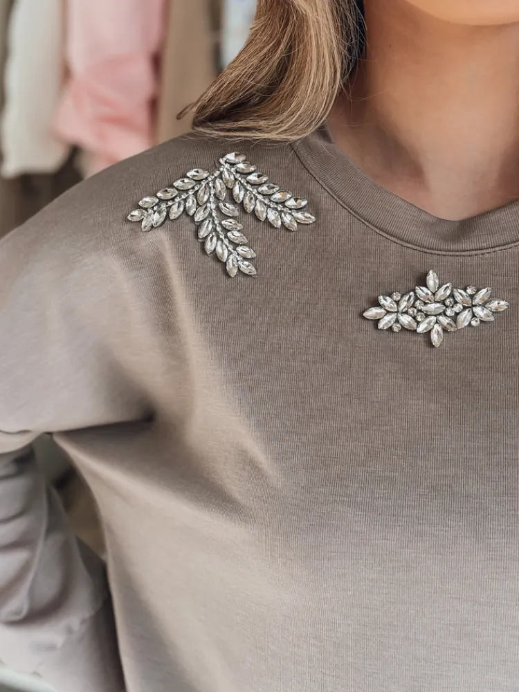 Bluzki Damskie>Dstreet Bluzka damska masełko z długi rękawem CRYSTALIA mokka RY2770