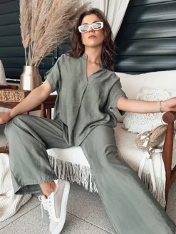 Bluzki Damskie>Dstreet Bluzka damska NAMAYAS khaki RY2605