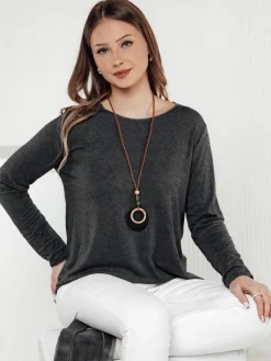 Bluzki Damskie>Dstreet Bluzka damska one size LUCERIA z wisiorkiem grafitowa RY2675