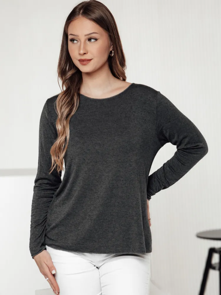 Bluzki Damskie>Dstreet Bluzka damska one size LUCERIA z wisiorkiem grafitowa RY2675