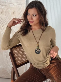 Bluzki Damskie>Dstreet Bluzka damska one size LUCERIA z wisiorkiem beżowa RY2676