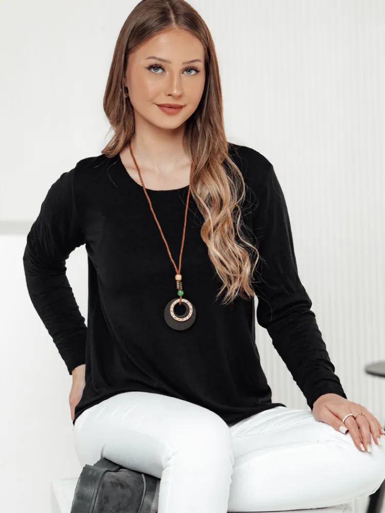 Bluzki Damskie>Dstreet Bluzka damska one size LUCERIA z wisiorkiem czarna RY2674