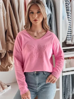 Bluzki Damskie>Dstreet Bluzka damska one size oversize FLOFLY różowa RY2784