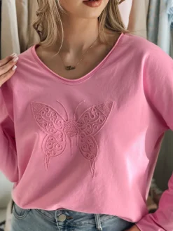 Bluzki Damskie>Dstreet Bluzka damska one size oversize FLOFLY różowa RY2784