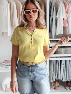 Bluzki Damskie>Dstreet Bluzka damska one size prążkowana KISS LOOK żółta RY2839