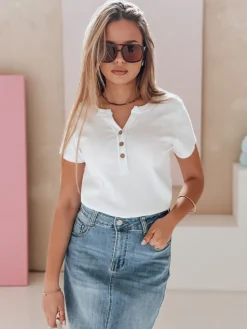 Bluzki Damskie>Dstreet Bluzka damska one size prążkowana KISS LOOK biała RY2836