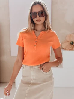 Bluzki Damskie>Dstreet Bluzka damska one size prążkowana KISS LOOK pomarańczowa RY2840