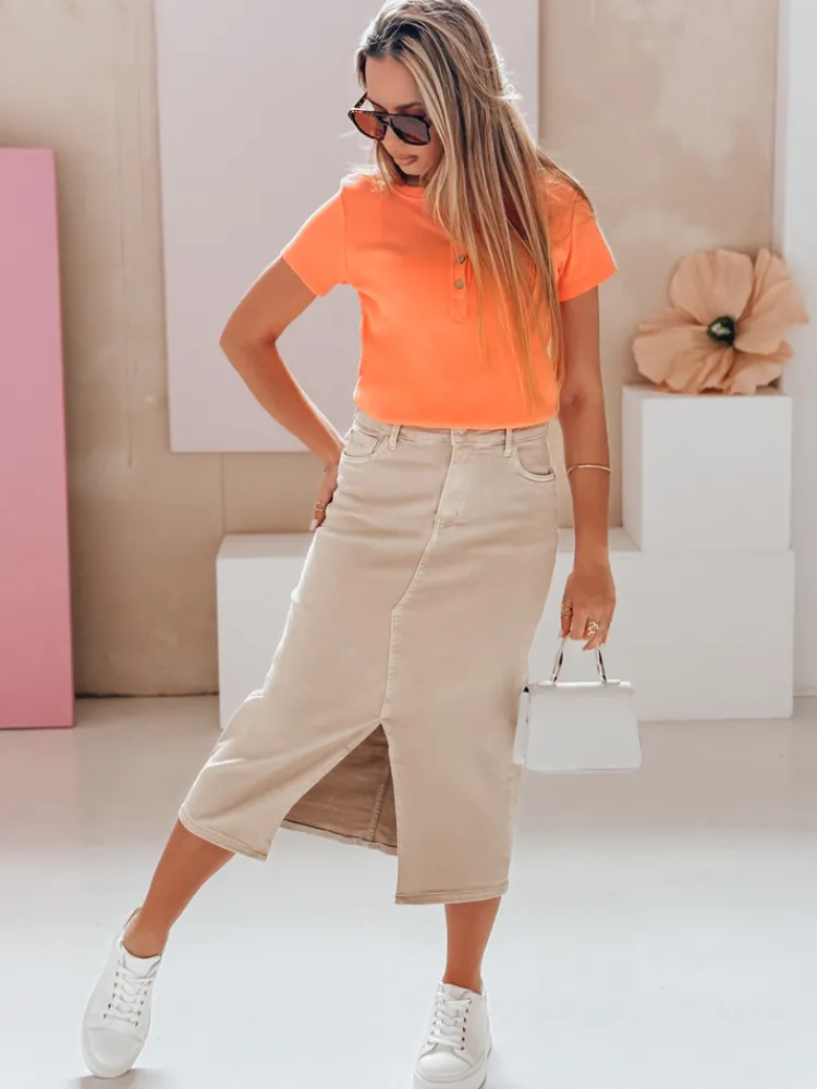 Bluzki Damskie>Dstreet Bluzka damska one size prążkowana KISS LOOK pomarańczowa RY2840