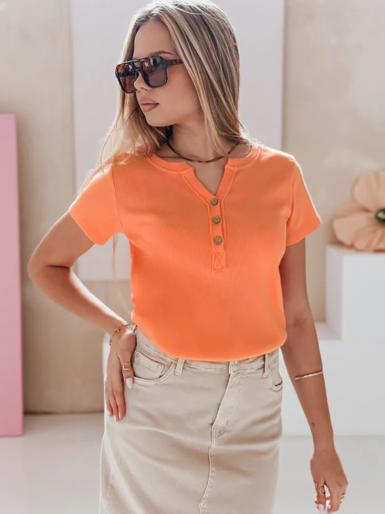 Bluzki Damskie>Dstreet Bluzka damska one size prążkowana KISS LOOK pomarańczowa RY2840