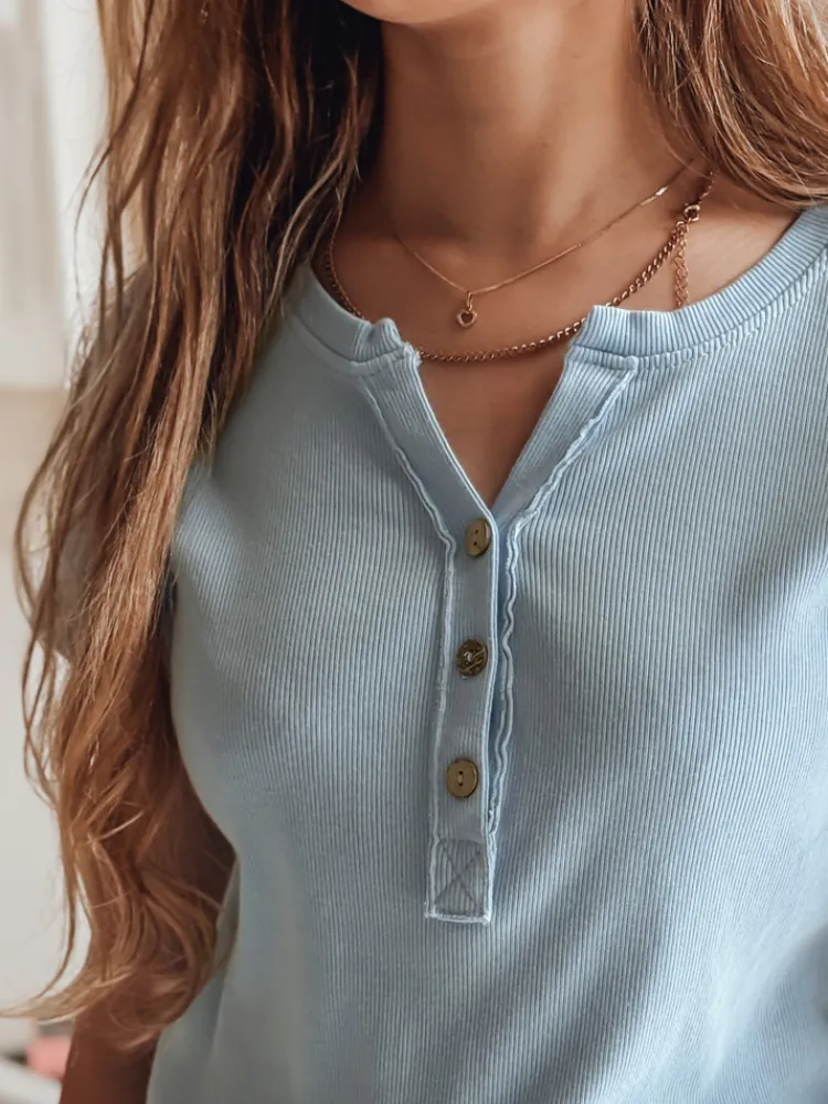 Bluzki Damskie>Dstreet Bluzka damska one size prążkowana KISS LOOK niebieska RY2835