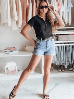 Bluzki Damskie>Dstreet Bluzka damska one size prążkowana KISS LOOK czarna RY2833