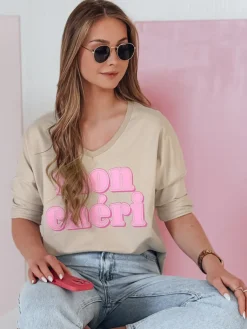 Bluzki Damskie>Dstreet Bluzka damska oversize z nadrukiem CHERINO brązowa RY2830