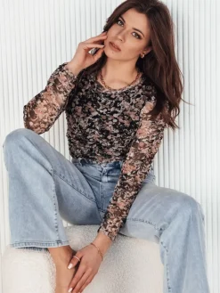 Bluzki Damskie>Dstreet Bluzka damska RUFFI brązowo-czarna RY2357