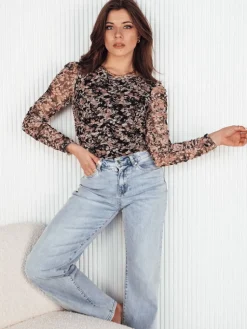 Bluzki Damskie>Dstreet Bluzka damska RUFFI brązowo-czarna RY2357