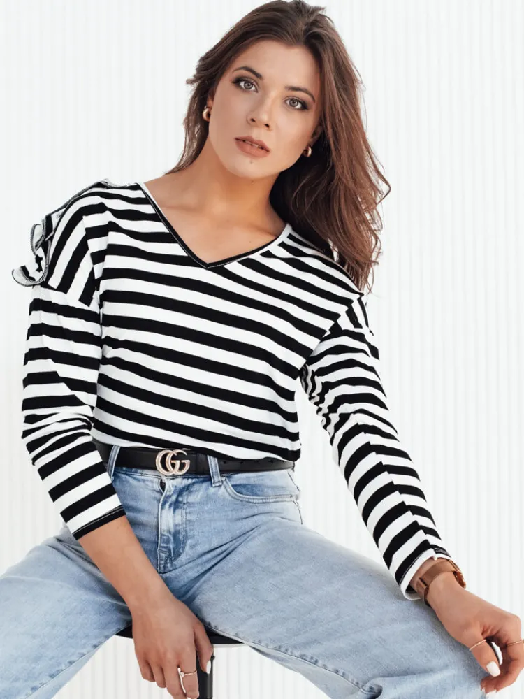 Bluzki Damskie>Dstreet Bluzka damska w paski HILAN czarna RY2382