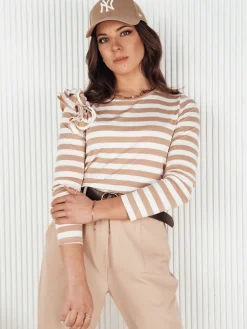 Bluzki Damskie>Dstreet Bluzka damska w paski MORAS beżowa RY2349