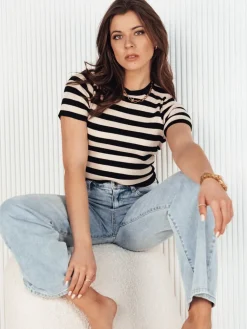 Bluzki Damskie>Dstreet Bluzka damska w paski TARSON czarna RY2384