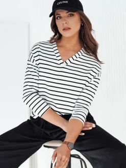 Bluzki Damskie>Dstreet Bluzka damska w paski VARASE biała RY2365