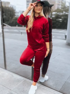 Komplety Damskie>Dstreet Bordowy damski komplet welurowy SO COMFY AY0887