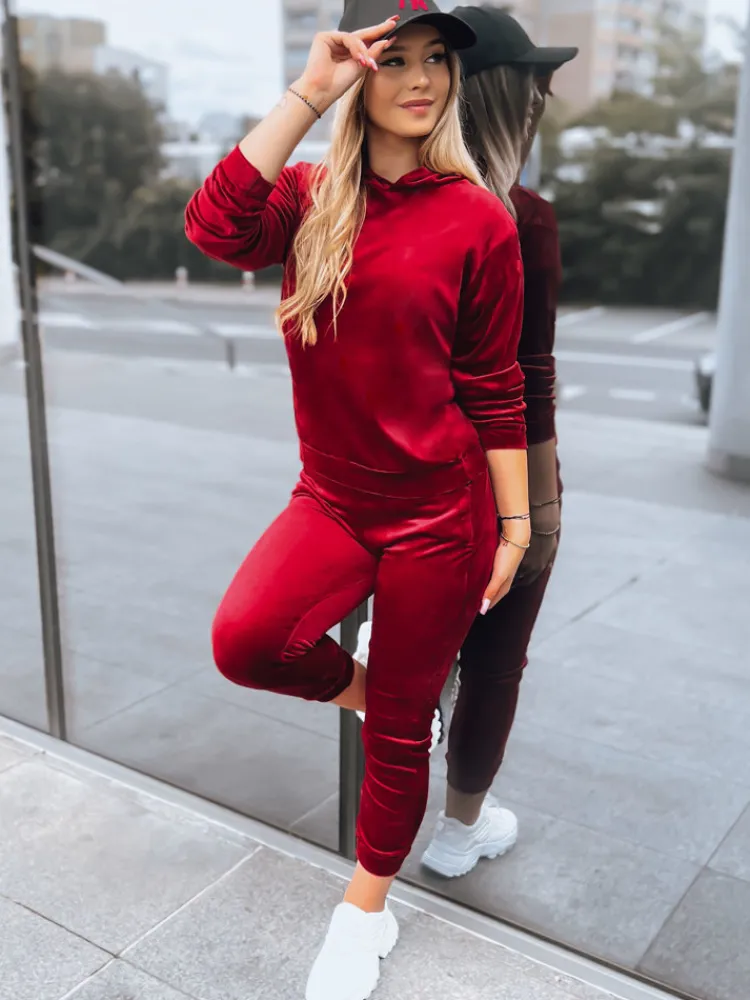 Komplety Damskie>Dstreet Bordowy damski komplet welurowy SO COMFY AY0887