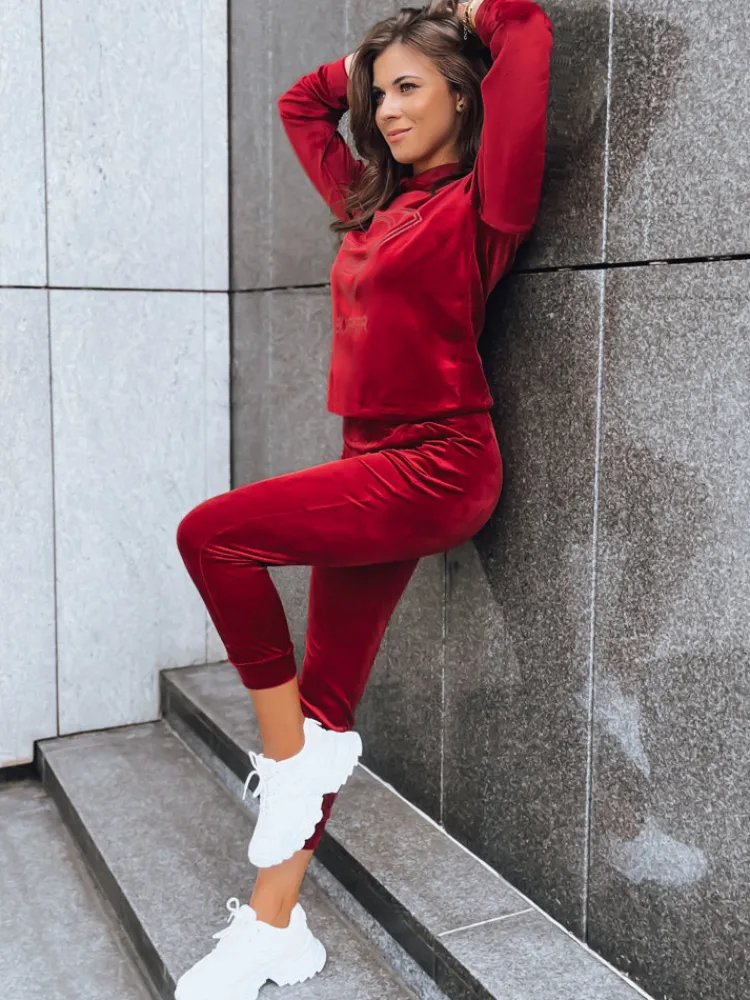 Komplety Dresowe Damskie>Dstreet Bordowy damski komplet welurowy Vogue Velour AY0875