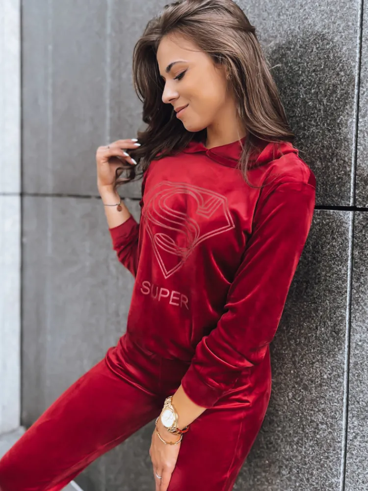 Komplety Dresowe Damskie>Dstreet Bordowy damski komplet welurowy Vogue Velour AY0875