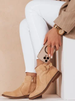 Botki>Dstreet Botki damski na płaskim obcasie BUTENA beżowe ZY0838