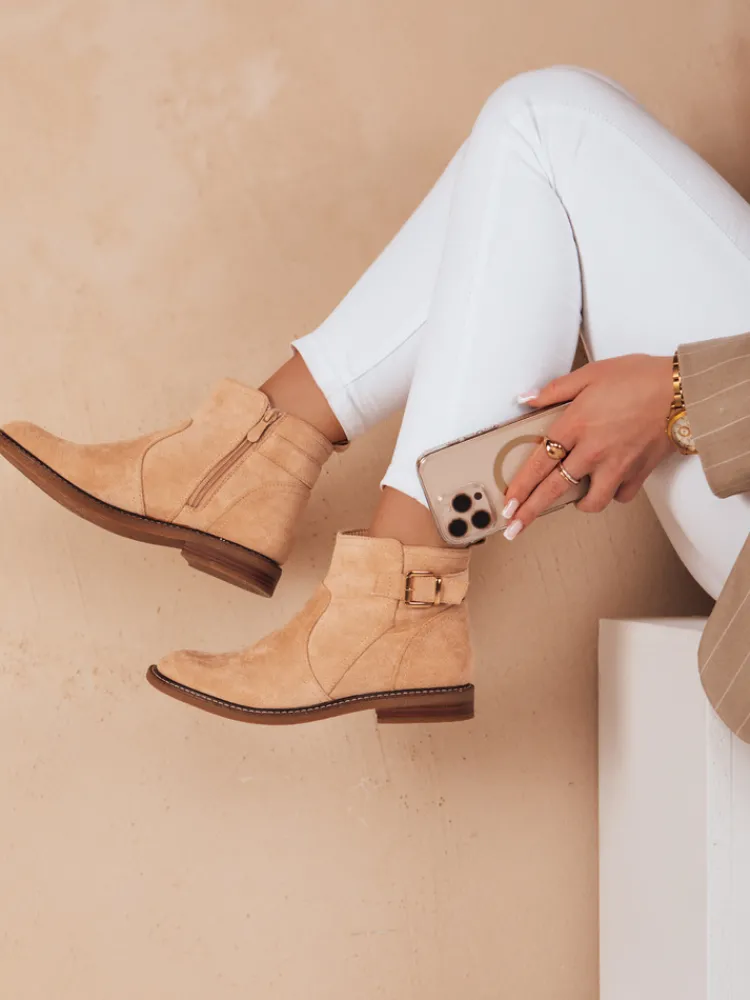 Botki>Dstreet Botki damski na płaskim obcasie BUTENA beżowe ZY0838