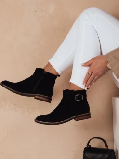 Botki>Dstreet Botki damski na płaskim obcasie BUTENA czarne ZY0834