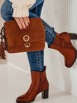 Botki>Dstreet Botki damskie BOOTELY na obcasie kamelowe ZY0497