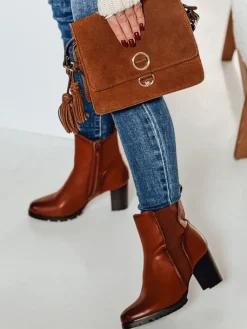 Botki>Dstreet Botki damskie BOOTELY na obcasie kamelowe ZY0497