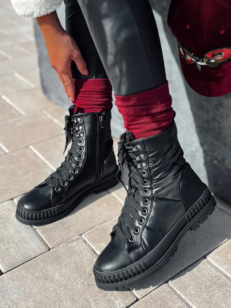 Botki>Dstreet Botki damskie CITYSTRY wiązane z grubą podeszwą czarne ZY0539