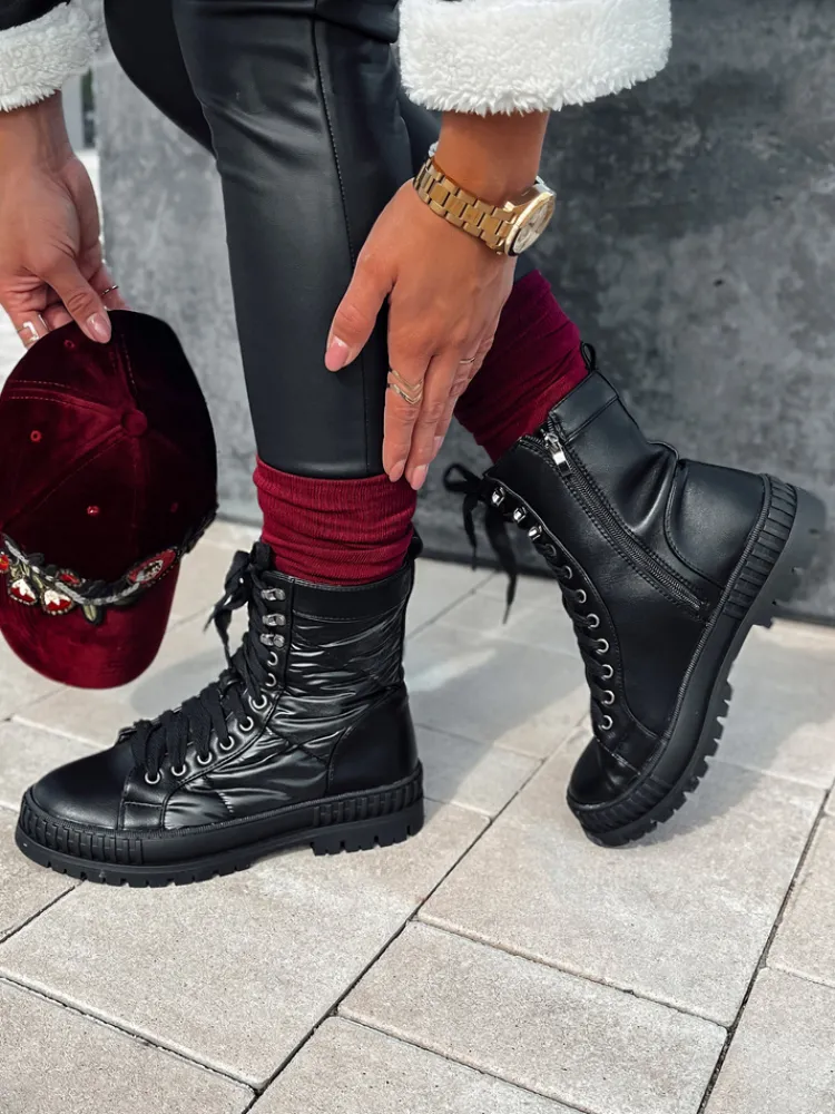 Botki>Dstreet Botki damskie CITYSTRY wiązane z grubą podeszwą czarne ZY0539