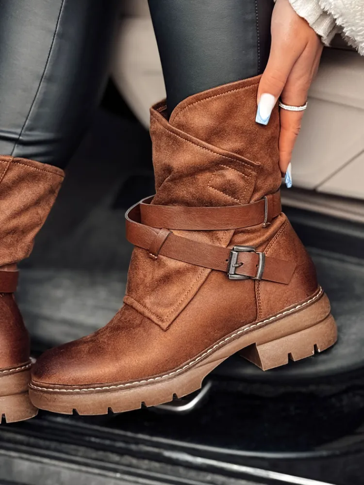 Botki>Dstreet Botki damskie CORALIA na platformie kamelowe ZY0564