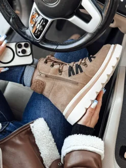 Botki>Dstreet Botki damskie COZYLOFT ocieplane trekkingowe khaki ZY0556