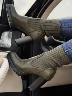 Botki>Dstreet Botki damskie DOMVIBE na grubym obcasie zielone ZY0517