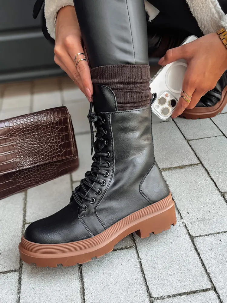 Botki>Dstreet Botki damskie HARDSTEP wiązane czarne ZY0531