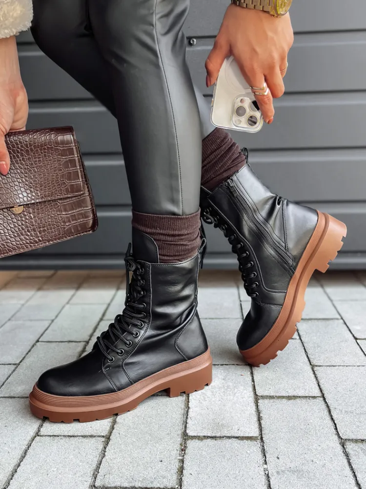 Botki>Dstreet Botki damskie HARDSTEP wiązane czarne ZY0531