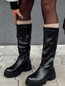 Botki>Dstreet Botki damskie LUXSTEP długie z grubą podeszwą czarne ZY0541