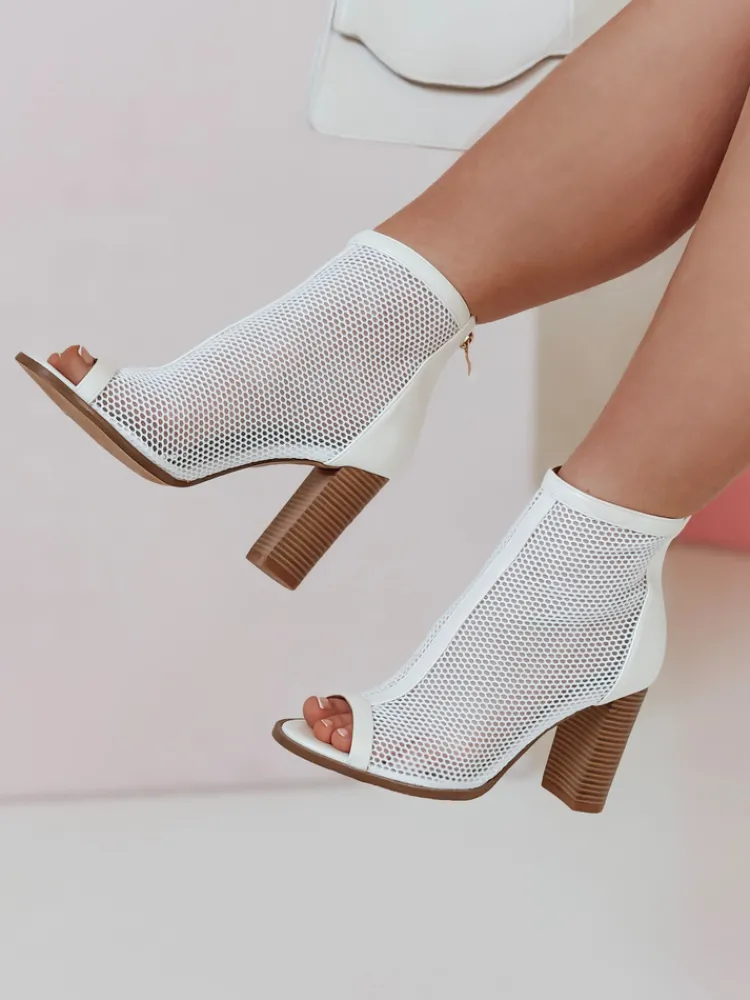 Botki>Dstreet Botki damskie na słupku NETTOWA białe ZY0736