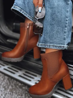 Botki>Dstreet Botki damskie ROCKSTEP na wysokim obcasie kamelowe ZY0498